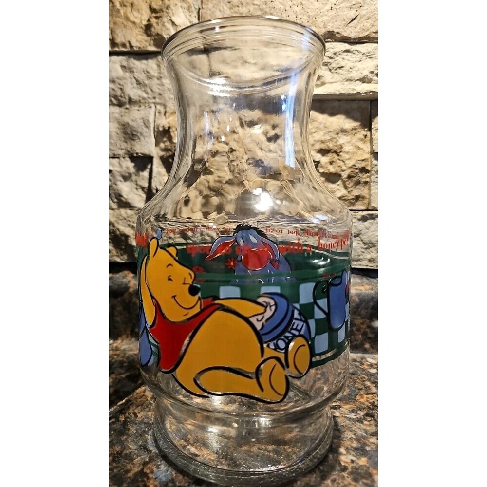 USA Disney WINNIE THE POOH, EEYORE Glass Carafe, Juice Pitcher Anchor Hocking - Picture 3 of 9